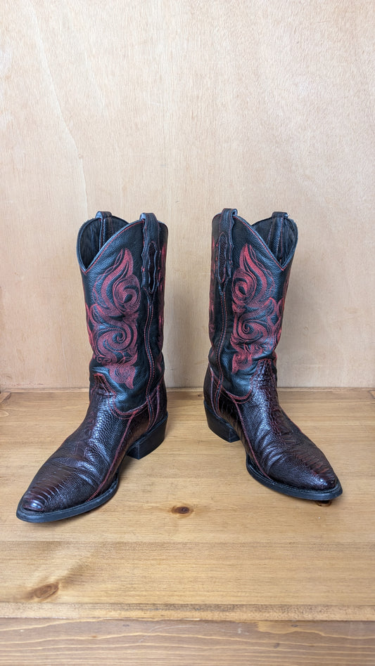 Black Cherry Ostrich Leg Cowboy Boots Size 11D by Escambia Boot Company